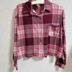 self esteem ボルドー系チェック クロップドシャツ M