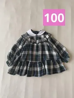 サイズ100◼️白えり付きチェック柄ワンピース