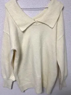 オフショルダー 大きな襟 ニットセーター