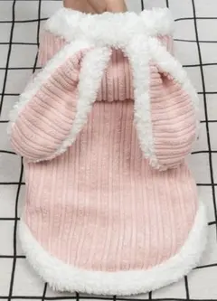 ウサギの耳付きピンク猫服 裏起毛　犬服