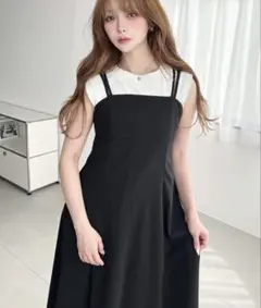 カットジョーゼットダブルストラップキャミワンピース