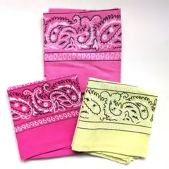 【新品・未使用】 ハンカチ バンダナ 3枚 セット ピンク 黄色