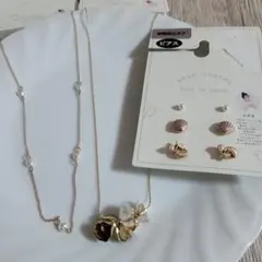 3点セット 辻希美 Ange Charme ピアス ネックレス 貝殻 ハート 花