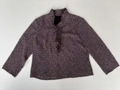 小花柄ブラウス◆七分袖フリルネック◆M