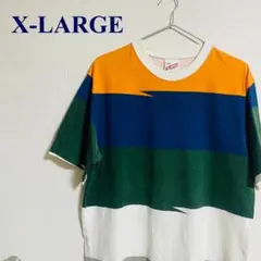 X-LARGE エクストララージ マルチカラー　ボーダー　Tシャツ　刺繍ロゴ