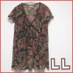 【美品・匿名配送】シアー ブラウス 赤黒 ＬＬ シフォン チュニック