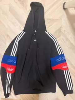 adidas フード付きパーカー Lブラック/レッド/ブルー