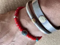 アシンメトリー天然石ターコイズアンティークホワイトハーツビーズブレスレット