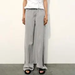 ZARA ザラ ワイドレッグ デニム パンツ グレー EU38（9号〜11号）