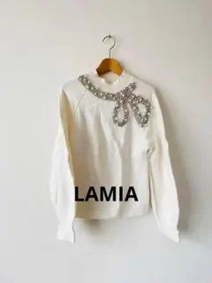 LAMIA ビジュー装飾 ハイネックセーター　 リボンモチーフ　ビジュー