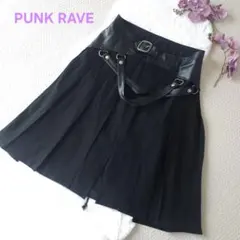 美品 PUNK RAVE プリーツ ベルト付き 編み上げスカート ブラック