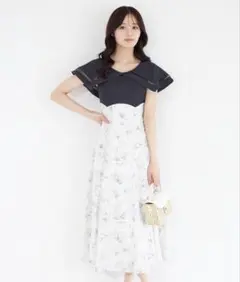 Tocco closet ビックカラーバックレースアップドッキングワンピース