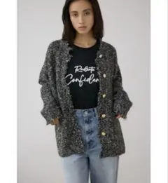 未使用✨AZUL by moussy ツイードライクニットカーディガン M 黒