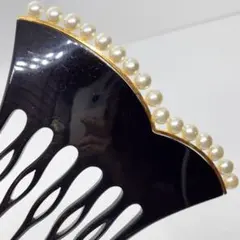 080901 結婚式　樹脂　鼈甲黒甲風　金プレート　パール　バチ　櫛　かんざし