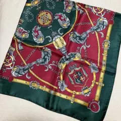緑と赤のシルク風ストール　ショール　ネッカチーフ　スカーフ　大判