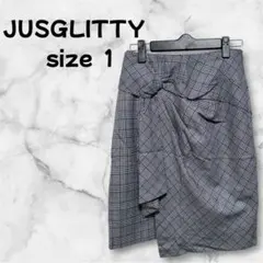 【M-034】 ジャスグリッティー 膝丈スカート 日本製 ウール混 チェック柄