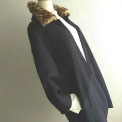 ZARAザラ ヒョウ柄襟ボアニットコート黒Ｍ