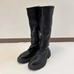 ロングブーツ 厚底 裏起毛 ブラック 25cm