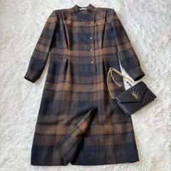 美品　アクアスキュータム　ウール100％　チェックワンピース　レトロ◆6468