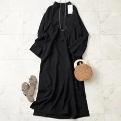 美品 ヴェリテクール 麻 リネ100ロングワンピース 黒 スキッパー