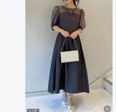 【美品】エメ　ドットチュールスリーブフィット＆フレアパーティードレス　ワンピース