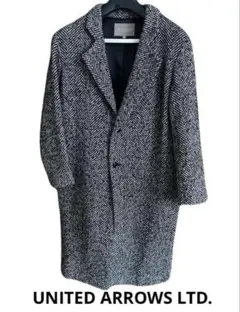 ユナイテッドアローズ　ヘリンボーン柄 チェスターコート　黒　ウール