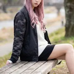 男女共用 ユニセックス 迷彩切替 中綿 ナイロンジャケット ボンバージャケット