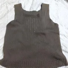 リブ編み茶色ノースリーブトップス