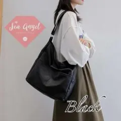 ショルダーバッグ　メンズ　レディース　鞄　レザー　大容量　ブラック　黒　斜め掛け