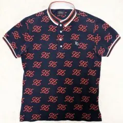 Lサイズ パーリーゲイツ モノグラム ポロシャツ ゴルフウェア 総柄 ネイビー