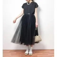 merlot plus/デコルテシースルーチュールスカートワンピース