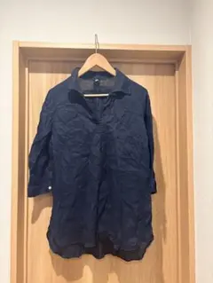 無印良品 リネン100% ブラウス ネイビー