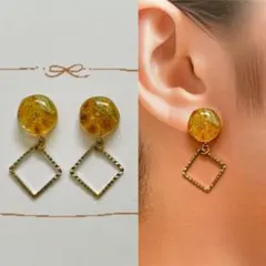 ミモザレジン　ハンドメイドピアス