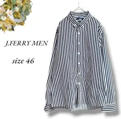 美品J.FERRY MEN 長袖シャツ 46 ストライプ ネイビー白 4823のサムネイル