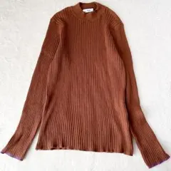 Discoat ディスコート 長袖リブニット レーヨン混 ブラウン×パープル L