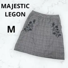 ＊マジェスティックレゴン＊グレンチェックスカート ミニ M グレー 花柄刺繍