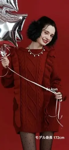 新品・未開封　フリルケーブルニットチュニック レッド jouetie ジュエティ