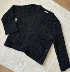 ADORE ラメノーカラーツイード ジャケットセレモニーフォーマル38 ネイビー