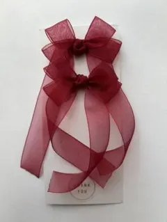 シフォン バーガンディ リボンヘアアクセサリー 2個セット