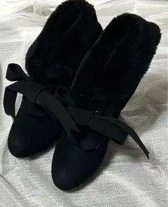 ダイアナ　ファー付きリボンショートブーツ