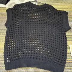 黒 メッシュ編み オーバーサイズニットベスト