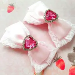 リボン ヘアクリップ 左右2個セット 量産型 地雷系 ライトピンク ハート