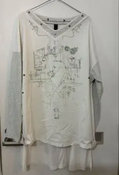 1点ものなのでお早めに/ホワイト ドレープデザイン 長袖カットソー