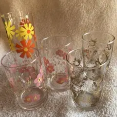 ①昭和レトロ　アデリア　佐々木ガラス　花柄コップ3種セット