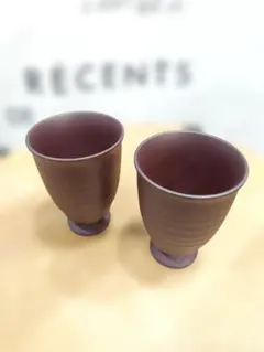 【未使用・木箱入】備前焼 安土窯 ペアフリーカップ 焼締め 湯呑み