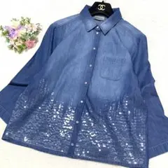 ★未使用級　マックスマーラ　デニムシャツ　ゆったり　❤︎ビジュー❤︎ぼかし染め　M