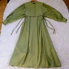 2点セット レイヤード 長袖シャツワンピース オリーブグリーン ニットベスト