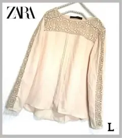 ZARA BASIC レースカットソー　上品トップス　M