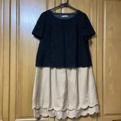 美品♩Rose Tiara 46 半袖ひざ丈ワンピース 黒/キャメル