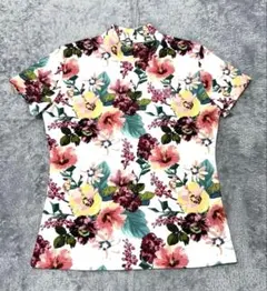 KISS ON THE GREEN 花柄 半袖シャツ モックネック 白×ピンク系のサムネイル
